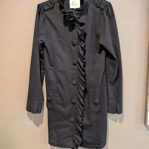 Kensie Black Ruffle Trim Coat